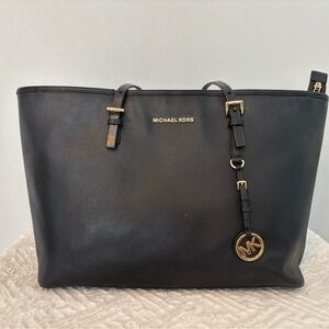 Michael Kors Black Jet Set Travel Large Saffiano Leather Tote Bag